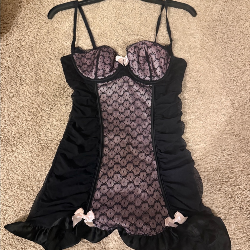 Black and Pink Lace Chemise Nightdress